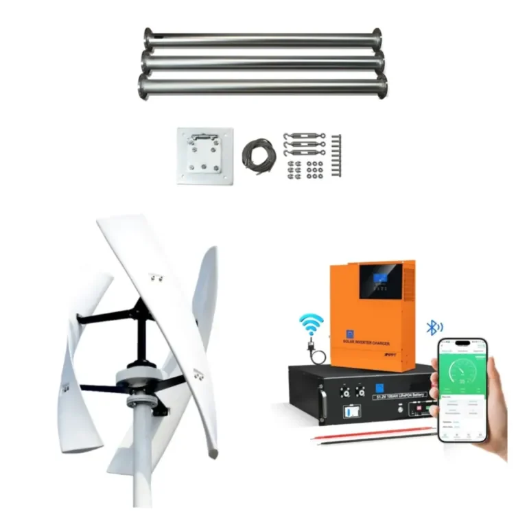 Kit hybride avec batterie, éolienne verticale et mât